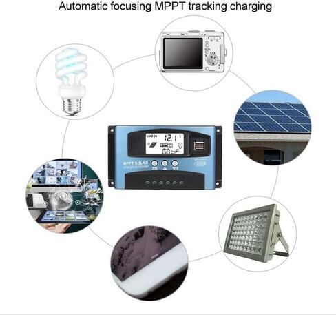 MPPT 100A 12V/24V منظم التركيز التلقائي لتتبع الألواح الشمسية منظم الشحن مع منفذ USB مزدوج، شاشة LCD، تقنية Mppt جديدة in Kuwait