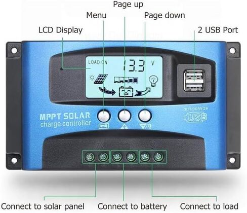 MPPT 100A 12V/24V منظم التركيز التلقائي لتتبع الألواح الشمسية منظم الشحن مع منفذ USB مزدوج، شاشة LCD، تقنية Mppt جديدة in Kuwait