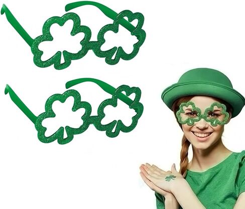 2 Pairs St. Patricks Day Shamrock Glasses Green Plastic Shutter Four Leaf Clover Eyeglasses for Party Supplies in Saudi Arabia