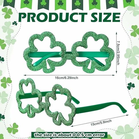 2 Pairs St. Patricks Day Shamrock Glasses Green Plastic Shutter Four Leaf Clover Eyeglasses for Party Supplies in Saudi Arabia