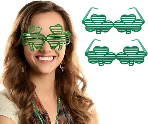 2 Pairs St. Patricks Day Shamrock Glasses Green Plastic Shutter Four Leaf Clover Eyeglasses for Party Supplies in Saudi Arabia