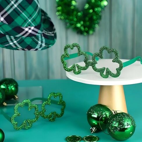2 Pairs St. Patricks Day Shamrock Glasses Green Plastic Shutter Four Leaf Clover Eyeglasses for Party Supplies in Saudi Arabia