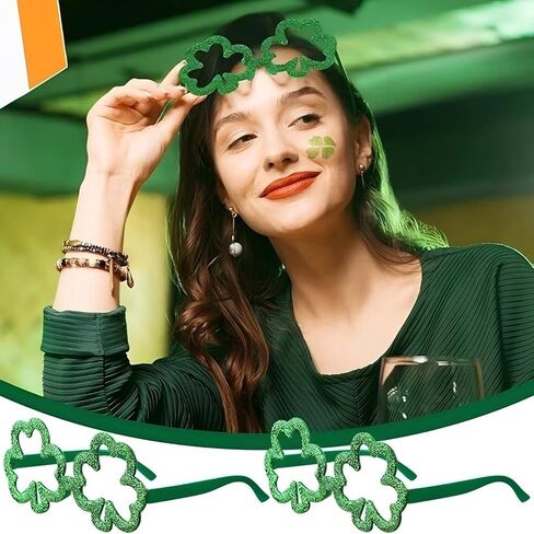 2 Pairs St. Patricks Day Shamrock Glasses Green Plastic Shutter Four Leaf Clover Eyeglasses for Party Supplies in Saudi Arabia