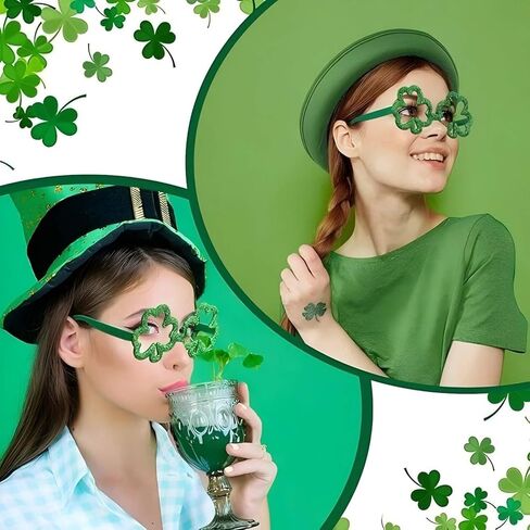 2 Pairs St. Patricks Day Shamrock Glasses Green Plastic Shutter Four Leaf Clover Eyeglasses for Party Supplies in Saudi Arabia