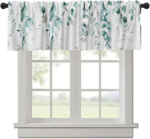 54x18Inch Spring Eucalyptus Watercolor Window Treatments Elegant Botanical Green Leaf Valances Drapes Living Room Bedroom Kitchen Topper Curtains Decorations Supplies Polyester in Saudi Arabia