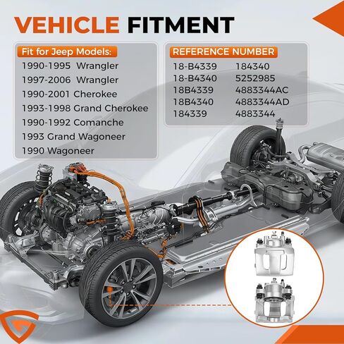 مجموعة فرجار فرامل القرص الأمامي مناسبة لسيارة Jeep Wrangler 1990-2006، Cherokee 1990-2001، Grand Cherokee 1993-1998، Comanche 1990-1992، السائق الأمامي وجانب الركاب، يستبدل #18-B4339، 18-B4340 in Kuwait