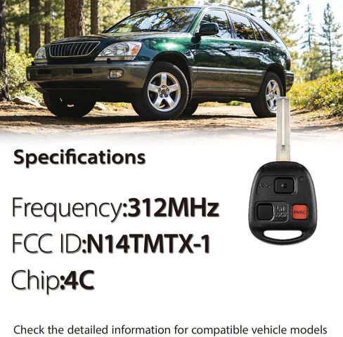 Fits for Lexus RX300 2000 2001 2002 2003 Key Fob N14TMTX-1 312MHz 4C 3 Buttons(Set of 2) in Kuwait