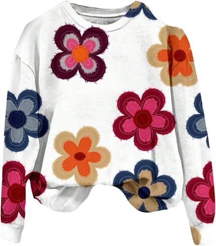 Women's Graphic Crewneck Sweatshirts Floral Long Sleeve Pullover Tops Cute Fall Clothes in Saudi Arabia