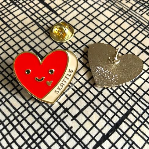 Seattle Love Enamel Pin – Cute Smiling Red Seattle Heart Lapel Pin for Jacket, Bag, Backpack or Hat – Sturdy Gold Metal Pin – Fun Moving Gift, Emerald City Pride Souvenir – USA Small Business in Kuwait