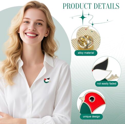 GALPADA 4pcs Palestine Flag Lapel Pins, Metal Bird Shape Brooches Palestinian Flag Badge for Clothing Bags Hats Cultural Pride Jewelry Gift for Sports Events in Saudi Arabia