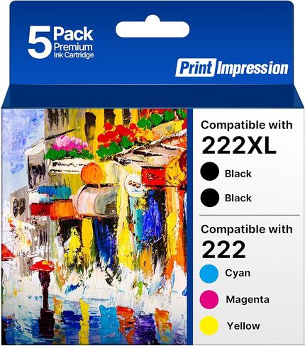 لخراطيش الحبر 222XL لطابعة Epson المعاد تصنيعها لخراطيش الحبر Epson 222XL مجموعة كومبو لحبر Epson 222 Workforce WF-2960 Expression XP-5200 (5 عبوات) in Kuwait