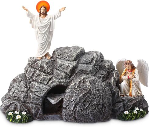 Jesus Easter Decorations Easter Resurrection Scene Set Resin Table Decor Empty Tomb Decoration Christian Figures Resurrection Statue He is Risen Decor for Home Table Office in Saudi Arabia