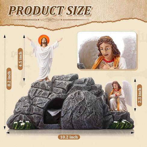 Jesus Easter Decorations Easter Resurrection Scene Set Resin Table Decor Empty Tomb Decoration Christian Figures Resurrection Statue He is Risen Decor for Home Table Office in Saudi Arabia