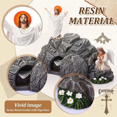 Jesus Easter Decorations Easter Resurrection Scene Set Resin Table Decor Empty Tomb Decoration Christian Figures Resurrection Statue He is Risen Decor for Home Table Office in Saudi Arabia