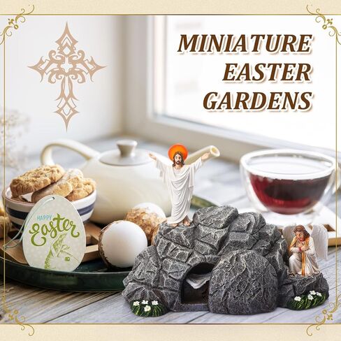 Jesus Easter Decorations Easter Resurrection Scene Set Resin Table Decor Empty Tomb Decoration Christian Figures Resurrection Statue He is Risen Decor for Home Table Office in Saudi Arabia