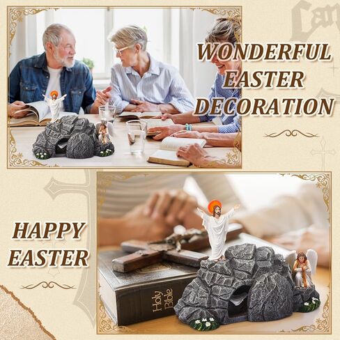Jesus Easter Decorations Easter Resurrection Scene Set Resin Table Decor Empty Tomb Decoration Christian Figures Resurrection Statue He is Risen Decor for Home Table Office in Saudi Arabia