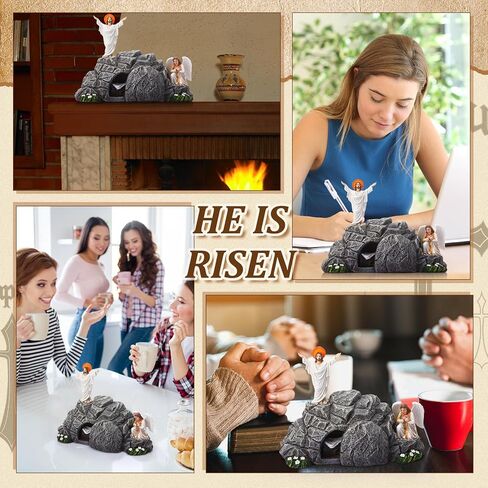 Jesus Easter Decorations Easter Resurrection Scene Set Resin Table Decor Empty Tomb Decoration Christian Figures Resurrection Statue He is Risen Decor for Home Table Office in Saudi Arabia