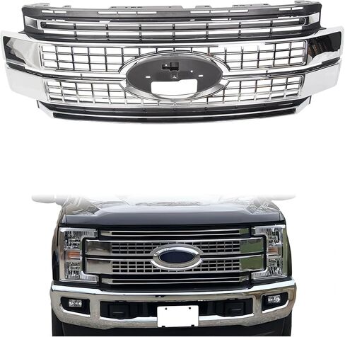 KUAFU Front Grille Compatible with 2017 2018 2019 Ford F250 F350 F450 F550 Super Duty Front Chrome Bumper Hood Grill in Saudi Arabia