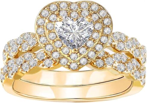 مجموعات خواتم الزفاف الفاخرة للنساء 1CT القلب AAAAA تشيكوسلوفاكيا الذهب الأصفر مطلي خاتم الخطوبة خاتم الزواج in Kuwait
