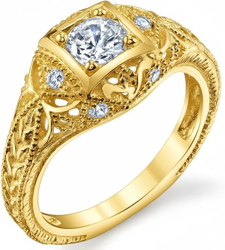 Metal Masters Women's 1Ct. Moissanite Carved 18K Gold over 925 Sterling Silver Vintage Bridal Engagement Ring in Kuwait