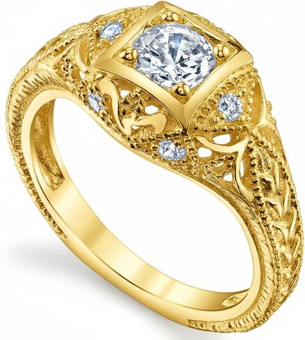 Metal Masters Women's 1Ct. Moissanite Carved 18K Gold over 925 Sterling Silver Vintage Bridal Engagement Ring in Kuwait