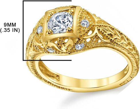 Metal Masters Women's 1Ct. Moissanite Carved 18K Gold over 925 Sterling Silver Vintage Bridal Engagement Ring in Kuwait