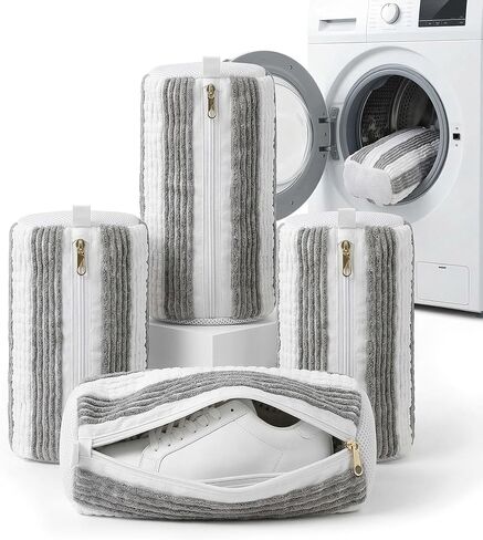 4 عبوات من أكياس غسيل الأحذية في الغسالة، حقيبة أحذية الغسيل للغسالة، أكياس غسيل الأحذية القابلة لإعادة الاستخدام مع تصميم سحاب متين ذاتي القفل، تنظيف عميق 360 درجة للأحذية الرياضية/النعال/التنس/أحذية الجري in Kuwait