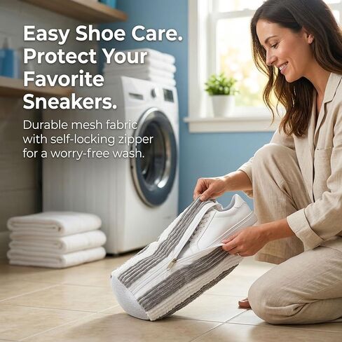 4 عبوات من أكياس غسيل الأحذية في الغسالة، حقيبة أحذية الغسيل للغسالة، أكياس غسيل الأحذية القابلة لإعادة الاستخدام مع تصميم سحاب متين ذاتي القفل، تنظيف عميق 360 درجة للأحذية الرياضية/النعال/التنس/أحذية الجري in Kuwait