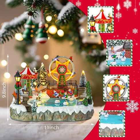 Wonder Solar Christmas Village Houses - Musical Christmas Village Building Santa's Gift Shop with Moving Santa Claus Battery Operate Christmas Village Figurines with LED Lights for Christmas Decor in Saudi Arabia