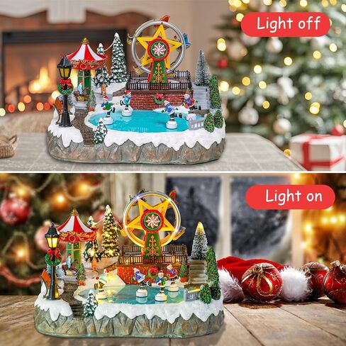Wonder Solar Christmas Village Houses - Musical Christmas Village Building Santa's Gift Shop with Moving Santa Claus Battery Operate Christmas Village Figurines with LED Lights for Christmas Decor in Saudi Arabia