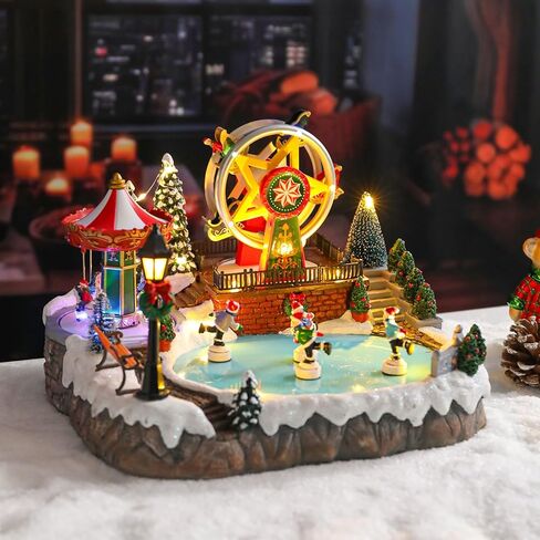 Wonder Solar Christmas Village Houses - Musical Christmas Village Building Santa's Gift Shop with Moving Santa Claus Battery Operate Christmas Village Figurines with LED Lights for Christmas Decor in Saudi Arabia