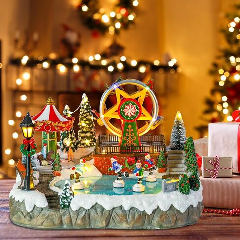 Wonder Solar Christmas Village Houses - Musical Christmas Village Building Santa's Gift Shop with Moving Santa Claus Battery Operate Christmas Village Figurines with LED Lights for Christmas Decor in Saudi Arabia