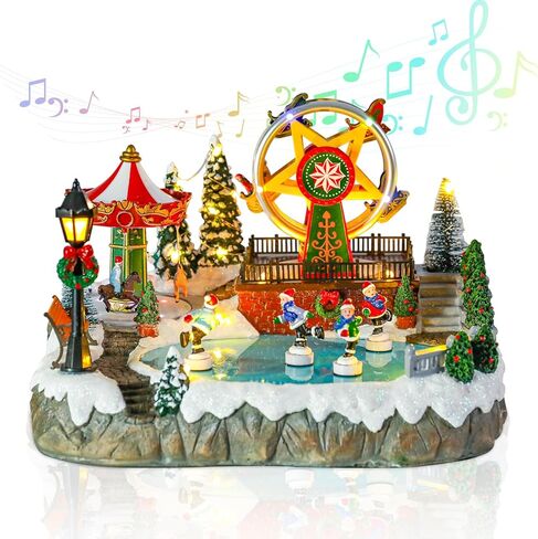 Wonder Solar Christmas Village Houses - Musical Christmas Village Building Santa's Gift Shop with Moving Santa Claus Battery Operate Christmas Village Figurines with LED Lights for Christmas Decor in Saudi Arabia