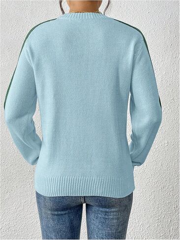 GORGLITTER Women's Striped Sweater Rainbow Fall Cozy Fashion Color Block Long Sleeve Crewneck Colorful Pullover Tops in Saudi Arabia