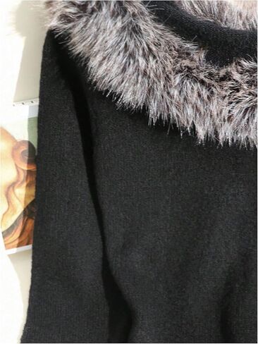Women's Faux Fur Knit Sweater Long Sleeve Pullover Sweaters Slim Fit Fall Tops in Saudi Arabia