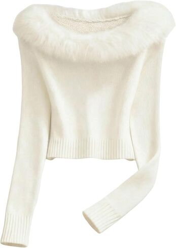 Women's Faux Fur Knit Sweater Long Sleeve Pullover Sweaters Slim Fit Fall Tops in Saudi Arabia