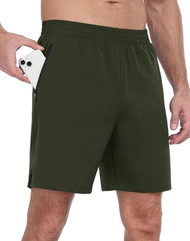 HISKYWIN Men's Athletic Running Shorts Lightweight Quick Dry Workout Jogging Shorts with Zip Pockets Active Gym Sports Hiking in Kuwait