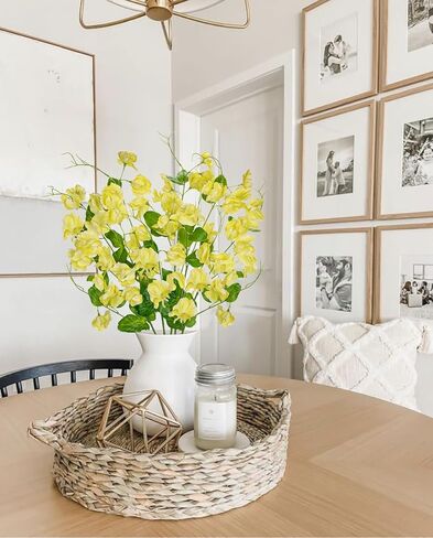 Briful Yellow Artificial Flowers Bouquet, Spring Summer Flower Sprays with Green Leaves Realistic 23.6'' Long Stem Faux Sweet Pea for Home Decor Indoor Vase Farmhouse Wedding, Set of 5 in Saudi Arabia