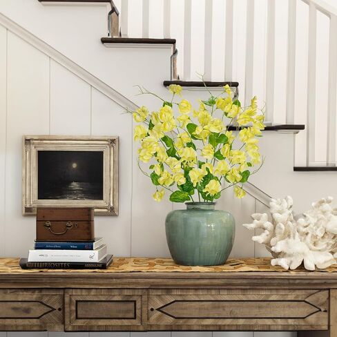Briful Yellow Artificial Flowers Bouquet, Spring Summer Flower Sprays with Green Leaves Realistic 23.6'' Long Stem Faux Sweet Pea for Home Decor Indoor Vase Farmhouse Wedding, Set of 5 in Saudi Arabia