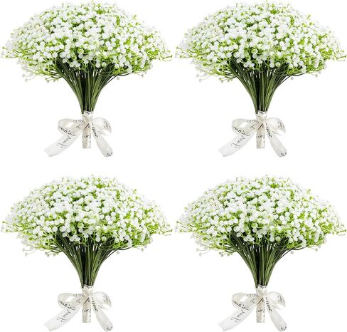 120 قطعة من الزهور الصناعية للتنفس من إمنسيا، زهور صناعية كبيرة الحجم للرضع، لمسة حقيقية من زهرة جيبسوفيلا البيضاء المزيفة للاستخدام في الهواء الطلق، وباقات الزفاف، والحفلات، وتزيين المنزل والحديقة in Kuwait