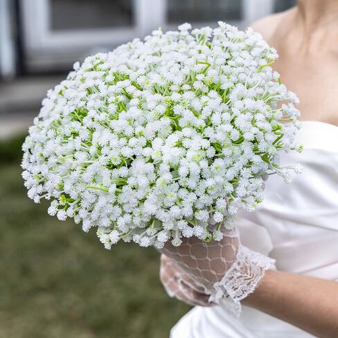 120 قطعة من الزهور الصناعية للتنفس من إمنسيا، زهور صناعية كبيرة الحجم للرضع، لمسة حقيقية من زهرة جيبسوفيلا البيضاء المزيفة للاستخدام في الهواء الطلق، وباقات الزفاف، والحفلات، وتزيين المنزل والحديقة in Kuwait