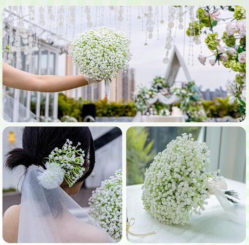 120 قطعة من الزهور الصناعية للتنفس من إمنسيا، زهور صناعية كبيرة الحجم للرضع، لمسة حقيقية من زهرة جيبسوفيلا البيضاء المزيفة للاستخدام في الهواء الطلق، وباقات الزفاف، والحفلات، وتزيين المنزل والحديقة in Kuwait