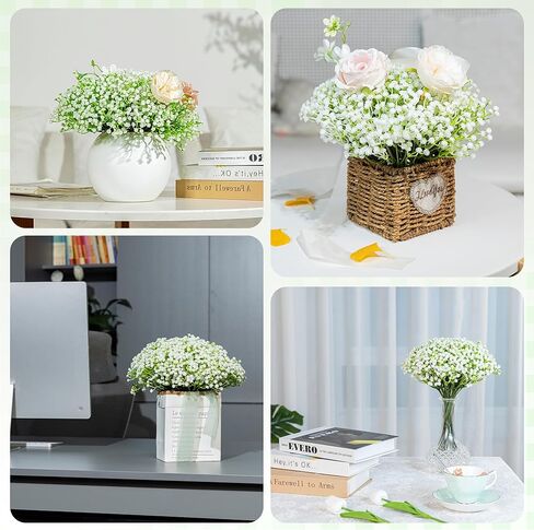 120 قطعة من الزهور الصناعية للتنفس من إمنسيا، زهور صناعية كبيرة الحجم للرضع، لمسة حقيقية من زهرة جيبسوفيلا البيضاء المزيفة للاستخدام في الهواء الطلق، وباقات الزفاف، والحفلات، وتزيين المنزل والحديقة in Kuwait