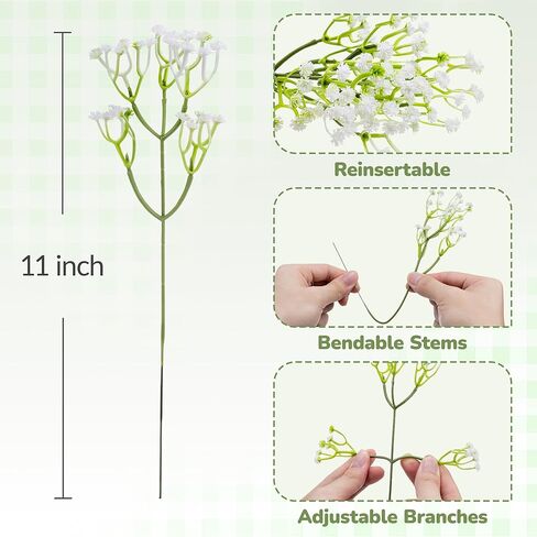 120 قطعة من الزهور الصناعية للتنفس من إمنسيا، زهور صناعية كبيرة الحجم للرضع، لمسة حقيقية من زهرة جيبسوفيلا البيضاء المزيفة للاستخدام في الهواء الطلق، وباقات الزفاف، والحفلات، وتزيين المنزل والحديقة in Kuwait