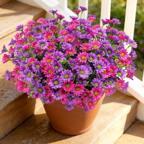 16 Bundles Silk Daisy Artificial Flowers for Outdoors UV Resistant Fake Daisies Plastic Plants Flower for Home Outside Front Door Porch Garden Patio Planters Decoration (Yellow) in Kuwait