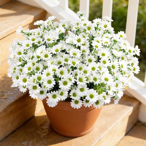 16 Bundles Silk Daisy Artificial Flowers for Outdoors UV Resistant Fake Daisies Plastic Plants Flower for Home Outside Front Door Porch Garden Patio Planters Decoration (Yellow) in Saudi Arabia