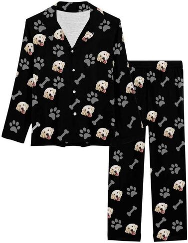 InterestPrint Custom Personalized Pajama Set for Women Picture Print Long Sleeve Sleepwear Button Down Nightwear in Kuwait