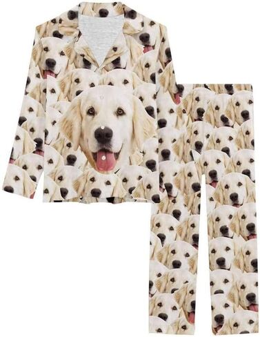 InterestPrint Custom Personalized Pajama Set for Women Picture Print Long Sleeve Sleepwear Button Down Nightwear in Saudi Arabia