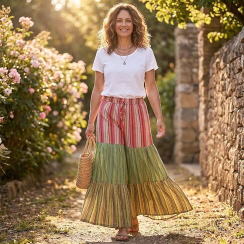 بنطال Palazzo نسائي من Ezhippie مصنوع من القطن برقعة صيفية واسعة الساق للمهرجانات in Kuwait