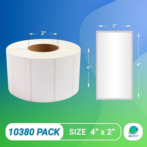 AMIFF White Thermal Labels, Direct Thermal Labels Roll 4 x 2 Inch, 10380 Count, 3 Inch Core, Polypropylene Perforated Label Stickers for Shipping and Organization, Freezer Grade Glue in Kuwait